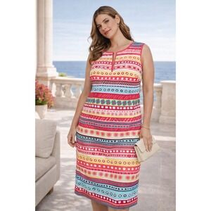 TALBOTS New Sleeveless Midi Dress Multicolor Print Zip Back Pockets Size 16